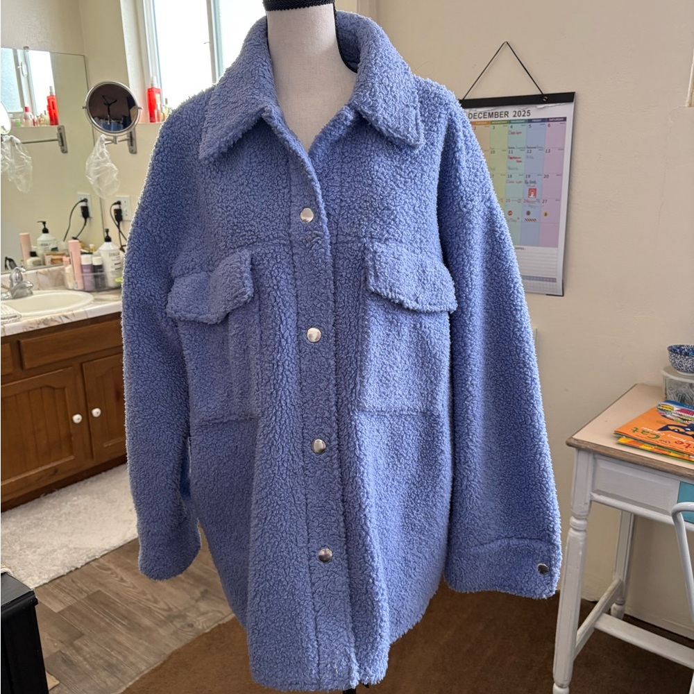 Monki Light Blue Teddy Jacket - image 1